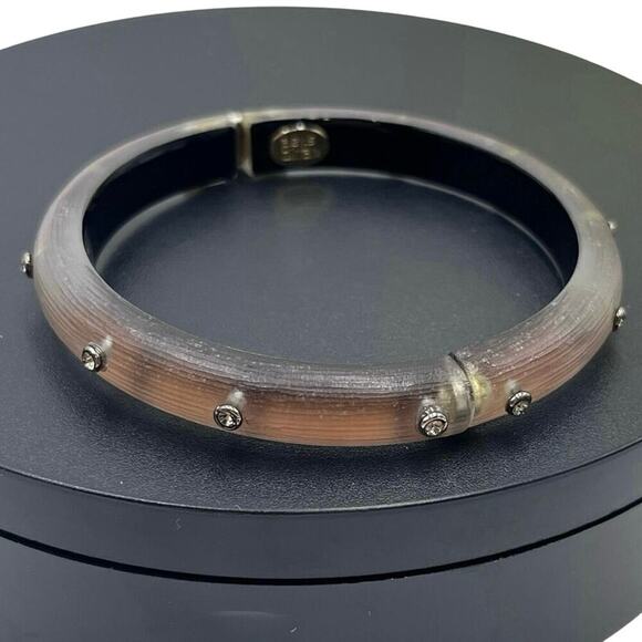 Alexis Bittar Neo Bohemian' Brown Gray Lucite‎ & Crystal Hinge Cuff Bracelet - Picture 9 of 16